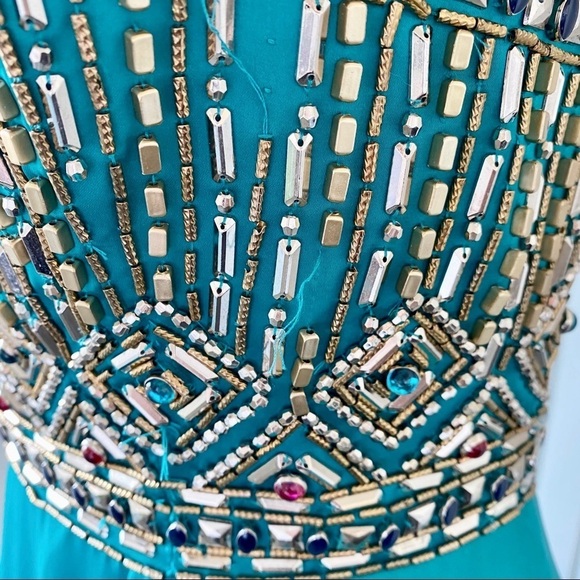 NWOT Mac Duggal Teal Beaded Strapless Long Gown Dress Formal Size 10 - Picture 12 of 16